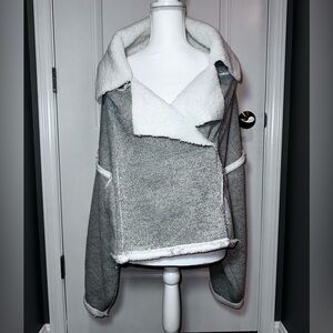 Free People Gray Sherpa Lined Jacket Cozy Faux Shearling Oversized M